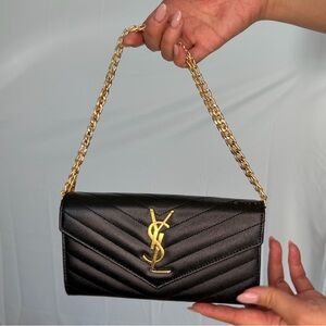 Black YSL Cassandre Flap wallet on chain gold